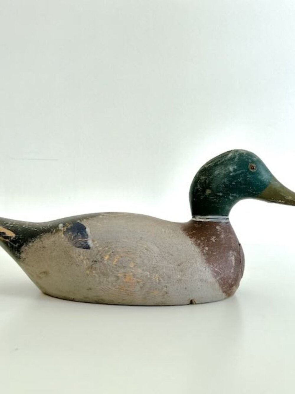 VINTAGE EVANS DECOY WOODEN MALLARD DRAKE DUCK HAND-PAINTED GLASS EYES SIGNED